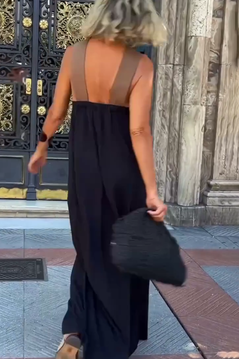 Vestido sin mangas con cuello halter cruzado y costuras