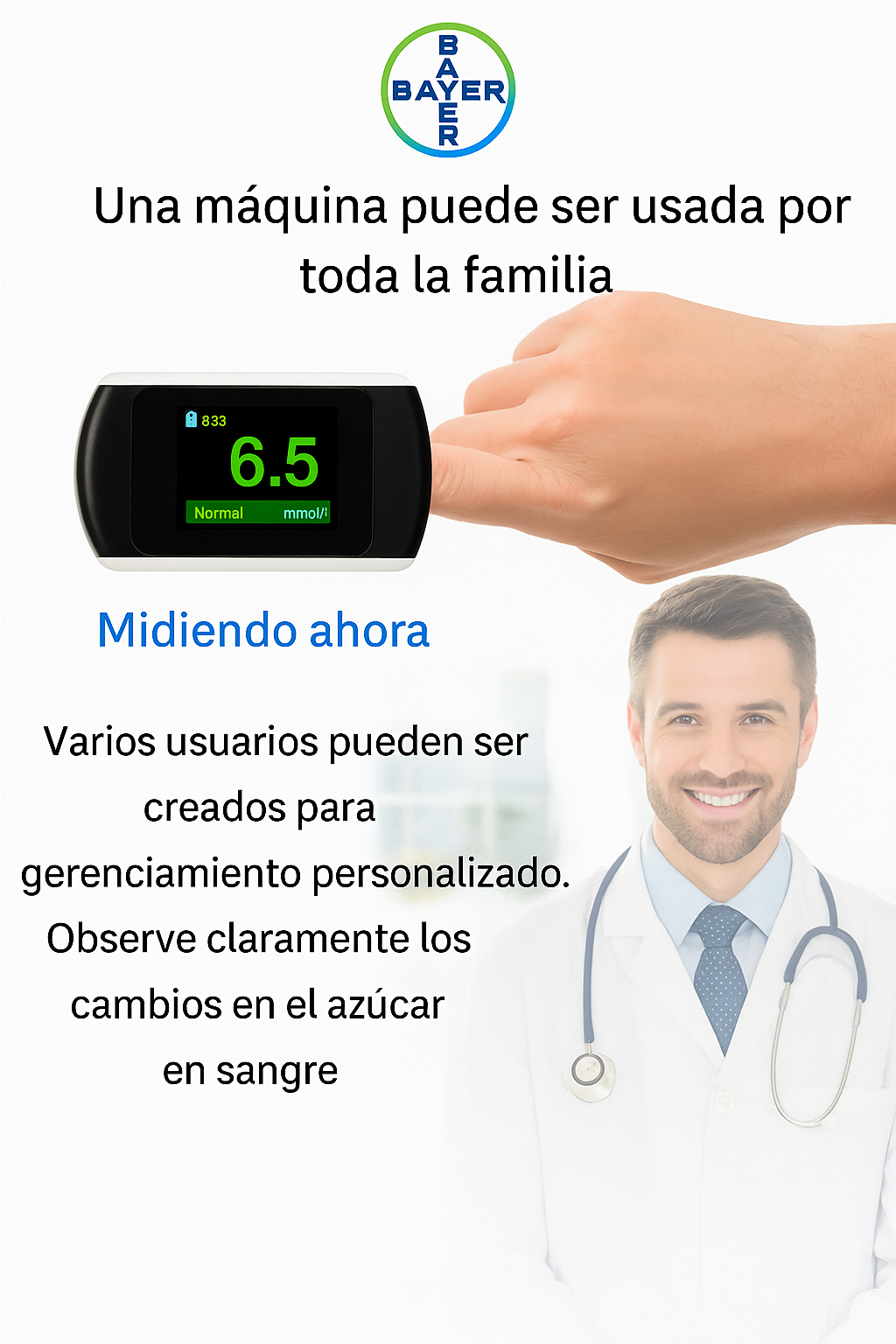 Medidor de glucosa en sangre no invasivo de Bayer 5 segundos / 99% de exactitud