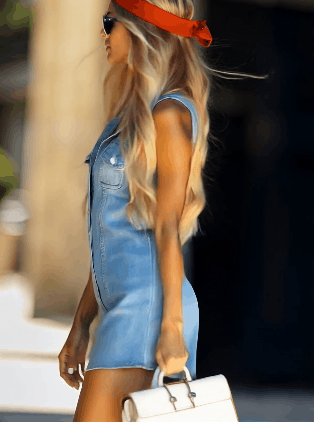 Vestido mini informal vintage de mezclilla azul claro sin mangas